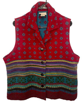Cedar Canyon Cotton Linen Southwestern Patterned Button Front Knit Vest